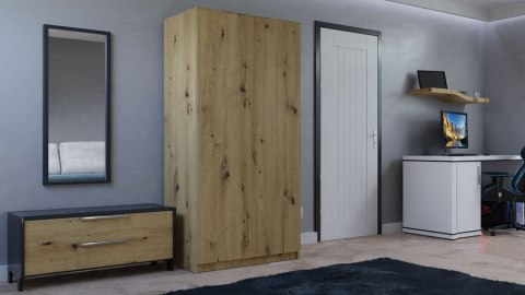 DUŻA POJEMNA SZAFA GARDEROBA 90 CM 2 DRZWI PÓŁKI WIESZAK TIP-ON DĄB ARTISAN DUŻA POJEMNA SZAFA GARDEROBA 90 CM 2 DRZWI PÓŁKI WIESZAK TIP-ON DĄB ARTISAN