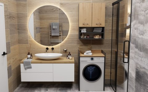 SZAFKA REGAŁ ŁAZIENKOWY NA PRALKĘ POLA ANTRACYT / DĄB ARTISAN