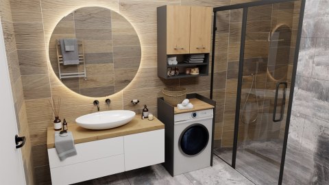 SZAFKA REGAŁ ŁAZIENKOWY NA PRALKĘ POLA ANTRACYT / DĄB ARTISAN