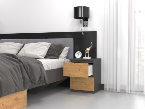 SZAFKA STOLIK NOCNY 2 SZUFLADY W2 ANTRACYT / DĄB ARTISAN SZAFKA STOLIK NOCNY 2 SZUFLADY W2 ANTRACYT / DĄB ARTISAN