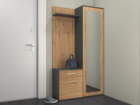 NOWOCZESNA GARDEROBA SZAFA Z LUSTREM 5 WIESZAKÓW DO PRZEDPOKOJU ANTRACYT / DĄB ARTISAN NOWOCZESNA GARDEROBA SZAFA Z LUSTREM 5 WIESZAKÓW DO PRZEDPOKOJU ANTRACYT / DĄB ARTISAN