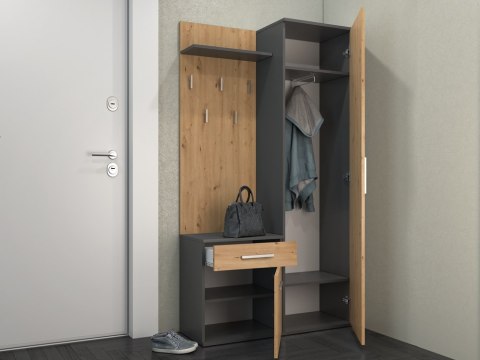 NOWOCZESNA GARDEROBA SZAFA Z LUSTREM 5 WIESZAKÓW DO PRZEDPOKOJU ANTRACYT / DĄB ARTISAN NOWOCZESNA GARDEROBA SZAFA Z LUSTREM 5 WIESZAKÓW DO PRZEDPOKOJU ANTRACYT / DĄB ARTISAN