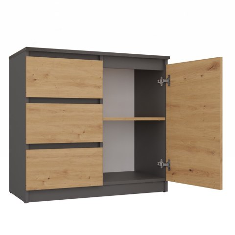 NOWOCZESNA KOMODA MALWA 1D3S ANTRACYT / DĄB ARTISAN NOWOCZESNA KOMODA MALWA 1D3S ANTRACYT / DĄB ARTISAN