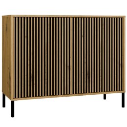 KOMODA KAMARO 2 DRZWI LAMELE FRONT RYFLOWANY DĄB ARTISAN / CZARNY