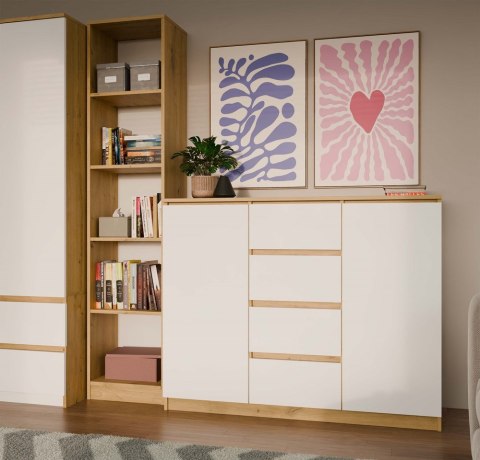 NOWOCZESNA KOMODA MALWA 2 DRZWI 4 SZUFLADY DĄB ARTISAN / BIAŁY MAT NOWOCZESNA KOMODA MALWA 2 DRZWI 4 SZUFLADY DĄB ARTISAN / BIAŁY MAT