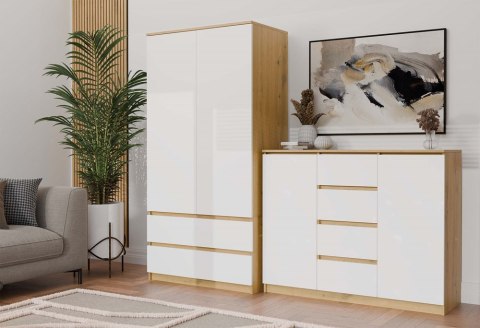 NOWOCZESNA KOMODA MALWA 2 DRZWI 4 SZUFLADY DĄB ARTISAN / BIAŁY MAT NOWOCZESNA KOMODA MALWA 2 DRZWI 4 SZUFLADY DĄB ARTISAN / BIAŁY MAT