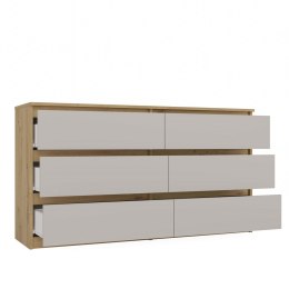 NOWOCZESNA KOMODA 140CM MALWA 6 SZUFLAD KASZMIR / DĄB ARTISAN