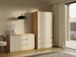 SZAFA MALWA GARDEROBA 90CM 2 SZAUFLADY PÓŁKI DRĄŻEK KASZMIR / DĄB ARTISAN