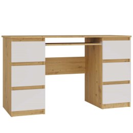 FUNKCJONALNE BIURKO KUBA 6 SZUFLAD BIAŁY MAT / DĄB ARTISAN