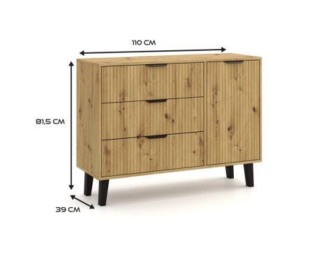 NOWOCZESNA KOMODA SCANDI SLIM DRZWI 3 SZUFLADY RYFLOWANE FRONTY DĄB ARTISAN NOWOCZESNA KOMODA SCANDI SLIM DRZWI 3 SZUFLADY RYFLOWANE FRONTY DĄB ARTISAN