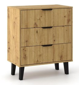 NOWOCZESNA KOMODA SCANDI SLIM 3 SZUFLADY RYFLOWANE FRONTY DĄB ARTISAN