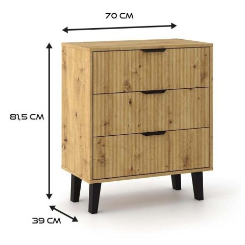 NOWOCZESNA KOMODA SCANDI SLIM 3 SZUFLADY RYFLOWANE FRONTY DĄB ARTISAN NOWOCZESNA KOMODA SCANDI SLIM 3 SZUFLADY RYFLOWANE FRONTY DĄB ARTISAN