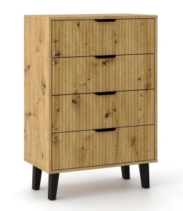 NOWOCZESNA KOMODA SCANDI SLIM 4 SZUFLADY RYFLOWANE FRONTY DĄB ARTISAN
