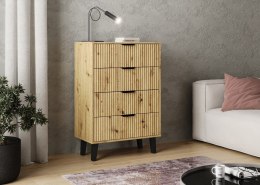NOWOCZESNA KOMODA SCANDI SLIM 4 SZUFLADY RYFLOWANE FRONTY DĄB ARTISAN