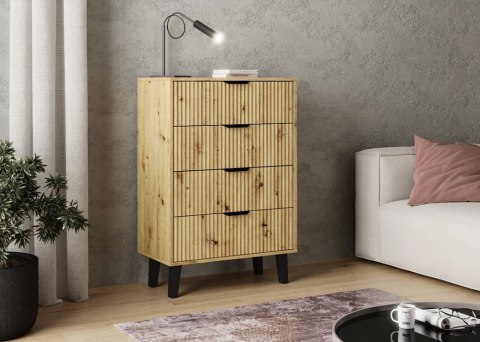 NOWOCZESNA KOMODA SCANDI SLIM 4 SZUFLADY RYFLOWANE FRONTY DĄB ARTISAN NOWOCZESNA KOMODA SCANDI SLIM 4 SZUFLADY RYFLOWANE FRONTY DĄB ARTISAN