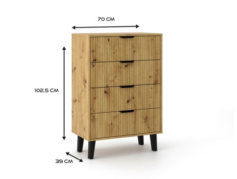 NOWOCZESNA KOMODA SCANDI SLIM 4 SZUFLADY RYFLOWANE FRONTY DĄB ARTISAN NOWOCZESNA KOMODA SCANDI SLIM 4 SZUFLADY RYFLOWANE FRONTY DĄB ARTISAN