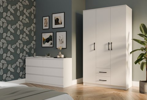 DUŻA SZAFA ROMANA 120CM DO SYPIALNI 3 DRZWI 2 SZUFLADY BIAŁY MAT DUŻA SZAFA ROMANA 120CM DO SYPIALNI 3 DRZWI 2 SZUFLADY BIAŁY MAT