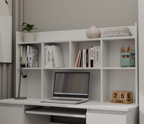 FUNKCJONALNE BIURKO KOMPUTEROWE KUBA Z NADSTAWKĄ 6 SZUFLAD PÓŁKI BIAŁY MAT