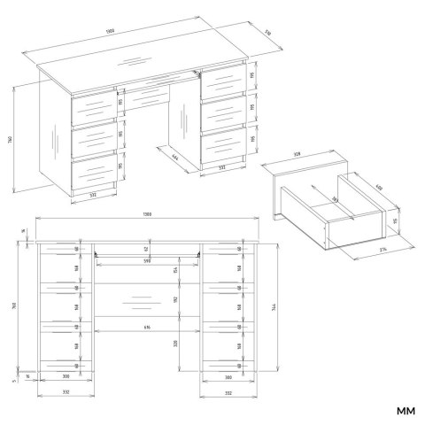 FUNKCJONALNE BIURKO KOMPUTEROWE KUBA Z NADSTAWKĄ 6 SZUFLAD PÓŁKI BIAŁY MAT