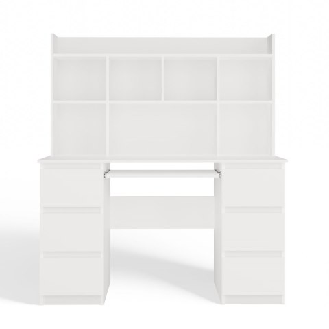 FUNKCJONALNE BIURKO KOMPUTEROWE KUBA Z NADSTAWKĄ 6 SZUFLAD PÓŁKI BIAŁY MAT