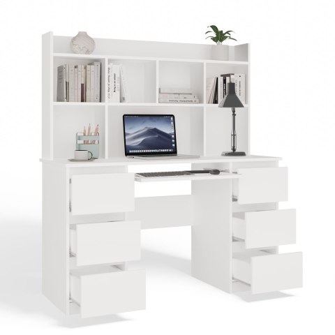 FUNKCJONALNE BIURKO KOMPUTEROWE KUBA Z NADSTAWKĄ 6 SZUFLAD PÓŁKI BIAŁY MAT