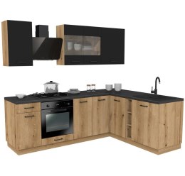 MEBLE KUCHENNE NAROŻNY ZESTAW VARIO 240X180CM CZARNY / DĄB EVOKE BEZ AGD