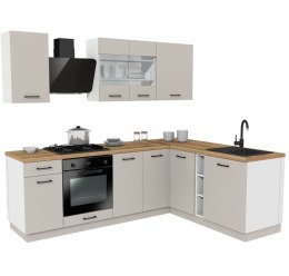 MEBLE KUCHENNE NAROŻNY ZESTAW VARIO 240x180CM KASZMIR BLAT DĄB EVOKE BEZ AGD