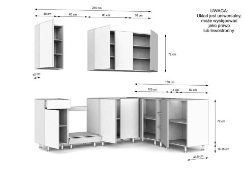 MEBLE KUCHENNE NAROŻNY ZESTAW VARIO 240x180CM KASZMIR BLAT DĄB EVOKE BEZ AGD MEBLE KUCHENNE NAROŻNY ZESTAW VARIO 240x180CM KASZMIR BLAT DĄB EVOKE BEZ AGD
