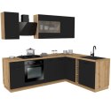 MEBLE KUCHENNE ZESTAW VARIO 240X180CM CZARNY BLAT: DĄB EVOKE BEZ AGD