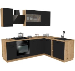 MEBLE KUCHENNE ZESTAW VARIO 240X180CM CZARNY BLAT: DĄB EVOKE BEZ AGD