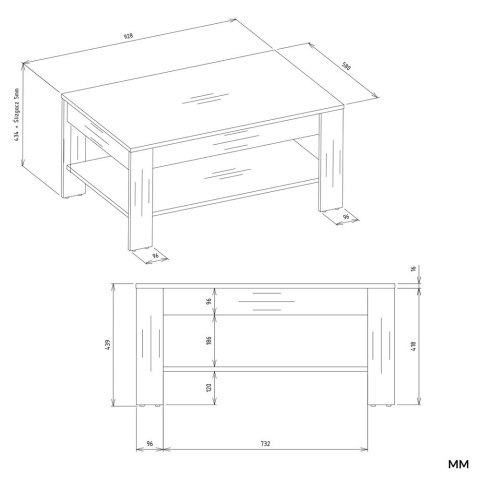 STOLIK KAWOWY OHIO ŁAWA DO SALONU Z PÓŁKĄ DĄB ARTISAN / CZARNY MAT STOLIK KAWOWY OHIO ŁAWA DO SALONU Z PÓŁKĄ DĄB ARTISAN / CZARNY MAT