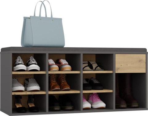 OTWARTA SZAFKA NA BUTY TALLIN Z SIEDZISKIEM I SZUFLADĄ ANTRACYT / DĄB ARTISAN