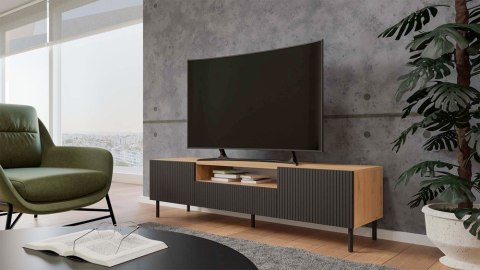 NNOWOCZESNA SZAFKA RTV KAMA 160 SLIM LAMELE DĄB ARTISAN / CZARNY MAT NNOWOCZESNA SZAFKA RTV KAMA 160 SLIM LAMELE DĄB ARTISAN / CZARNY MAT