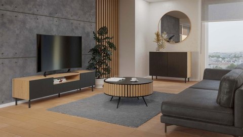 NNOWOCZESNA SZAFKA RTV KAMA 160 SLIM LAMELE DĄB ARTISAN / CZARNY MAT NNOWOCZESNA SZAFKA RTV KAMA 160 SLIM LAMELE DĄB ARTISAN / CZARNY MAT