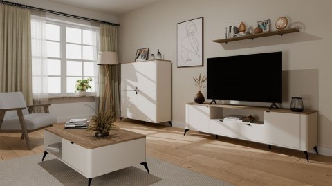 ELEGANCKA KOMODA CORDOBA SZAFKA 4 DRZWI 8 PÓŁEK KASZMIR BLAT DĄB CASTELLO