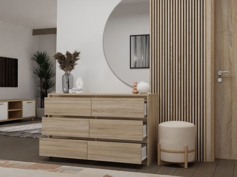 NOWOCZESNA DUŻA KOMODA KARO 6 SZUFLAD 120 CM DĄB SONOMA