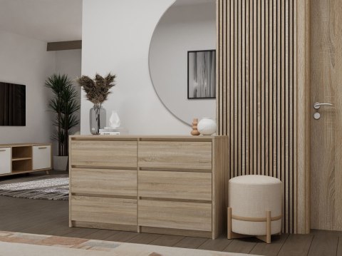 NOWOCZESNA DUŻA KOMODA KARO 6 SZUFLAD 120 CM DĄB SONOMA