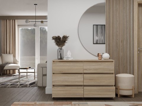 NOWOCZESNA DUŻA KOMODA KARO 6 SZUFLAD 120 CM DĄB SONOMA