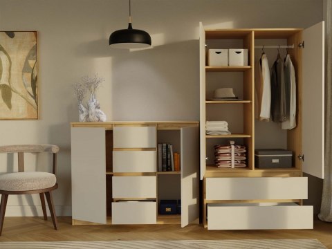 NOWOCZESNA DUŻA KOMODA MALWA 120 CM 4 SZUFLADY DĄB ARTISAN / KASZMIR