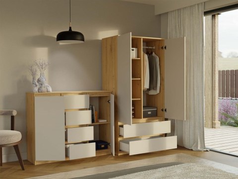 NOWOCZESNA DUŻA KOMODA MALWA 120 CM 4 SZUFLADY DĄB ARTISAN / KASZMIR