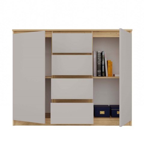 NOWOCZESNA DUŻA KOMODA MALWA 120 CM 4 SZUFLADY DĄB ARTISAN / KASZMIR