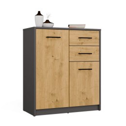 KOMODA SIMPLO 2 DRZWI 2 SZUFLADY DO SALONU ANTRACYT / DĄB ARTISAN