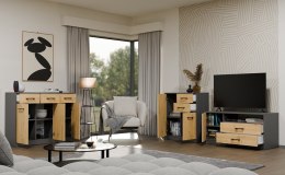 KOMODA SIMPLO 2 DRZWI 2 SZUFLADY DO SALONU ANTRACYT / DĄB ARTISAN