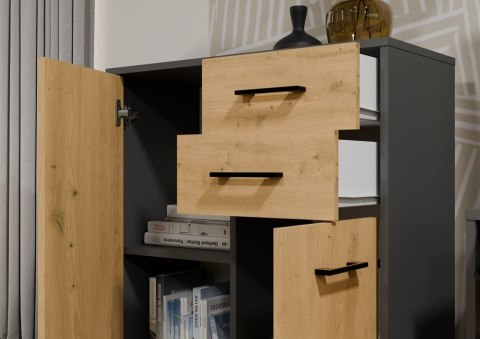 KOMODA SIMPLO 2 DRZWI 2 SZUFLADY DO SALONU ANTRACYT / DĄB ARTISAN KOMODA SIMPLO 2 DRZWI 2 SZUFLADY DO SALONU ANTRACYT / DĄB ARTISAN