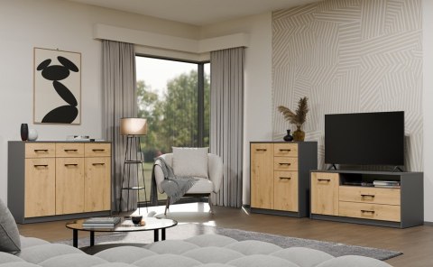 KOMODA SIMPLO 2 DRZWI 2 SZUFLADY DO SALONU ANTRACYT / DĄB ARTISAN KOMODA SIMPLO 2 DRZWI 2 SZUFLADY DO SALONU ANTRACYT / DĄB ARTISAN