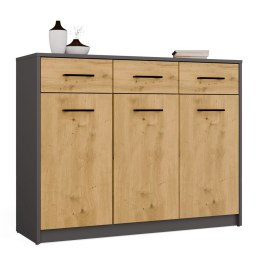 NOWOCZESNA KOMODA SIMPLO 3 DRZWI 3 SZUFLADY ANTRACYT / DĄB ARTISAN