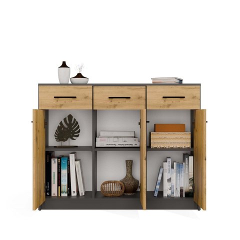 NOWOCZESNA KOMODA SIMPLO 3 DRZWI 3 SZUFLADY ANTRACYT / DĄB ARTISAN NOWOCZESNA KOMODA SIMPLO 3 DRZWI 3 SZUFLADY ANTRACYT / DĄB ARTISAN