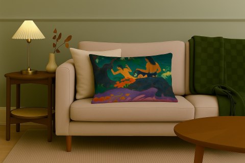 Poduszka dekoracyjna Elegance Print Fatata Te Miti (Gauguin) 40×60 cm - Welurowa, Dwustronny Nadruk, Zamek, Antyalergiczny Wkład