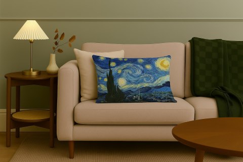 Poduszka dekoracyjna Elegance Print Gwiaździsta Noc (Van Gogh) 40×60 cm - Welurowa, Dwustronny Nadruk, Zamek, Antyalergiczny Wkł