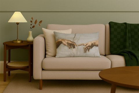 Poduszka dekoracyjna Elegance Print Stworzenie Adama (Michelangelo) 40×60 cm - Welurowa, Dwustronny Nadruk, Zamek, Antyalergiczn